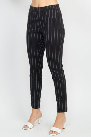 Dash Clothing Mid Waist Pencil Cut Stripe Pattern Knit Denim Pants with Pockets - By Baano
