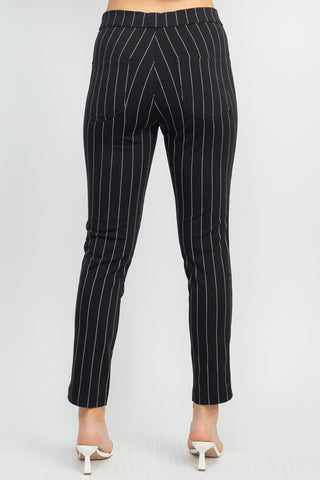 Dash Clothing Mid Waist Pencil Cut Stripe Pattern Knit Denim Pants with Pockets - By Baano