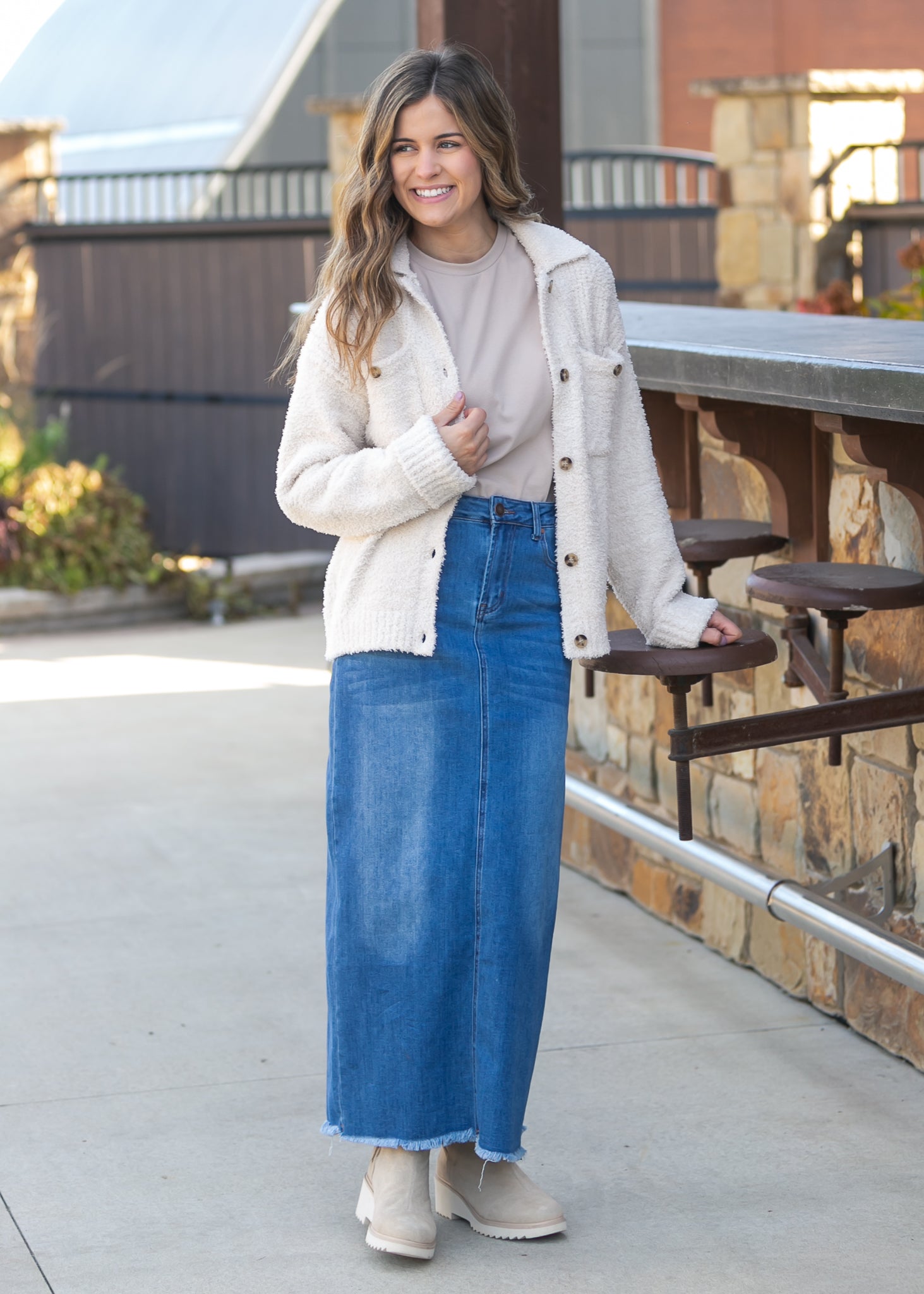 Dakotah Raw Hem Long Denim Skirt - FINAL SALE