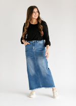 Dakotah Raw Hem Long Denim Skirt - FINAL SALE