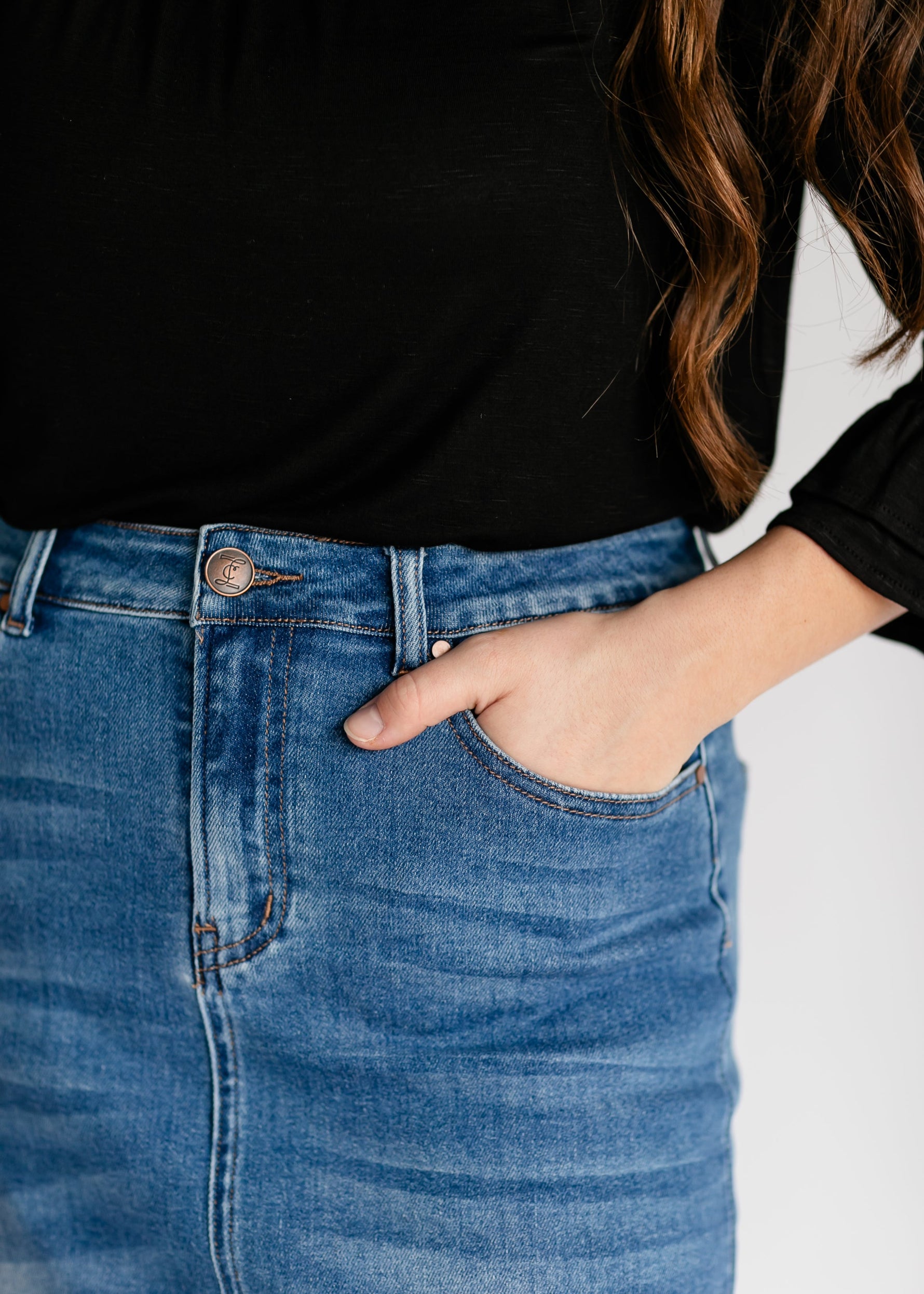 Dakotah Raw Hem Long Denim Skirt - FINAL SALE