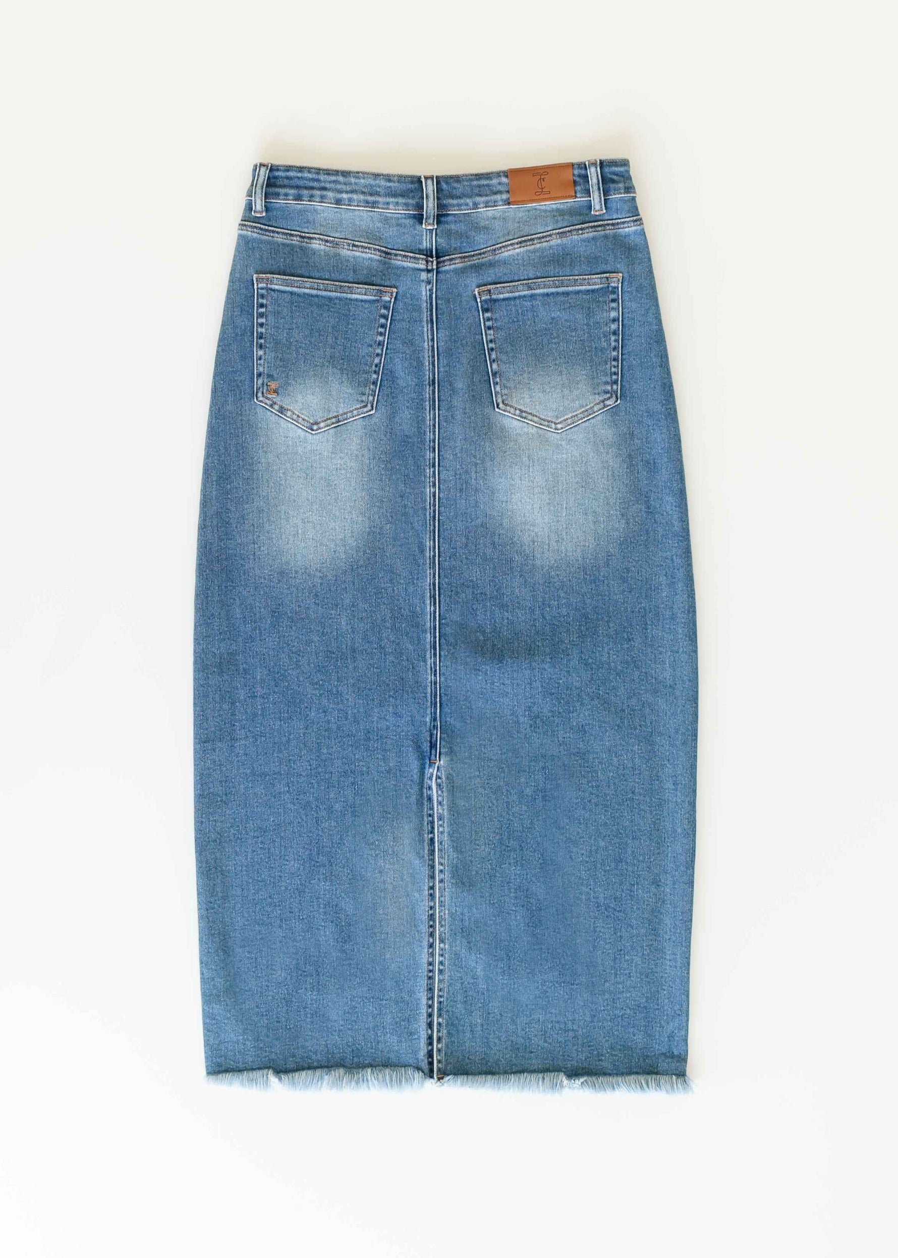 Dakotah Raw Hem Long Denim Skirt