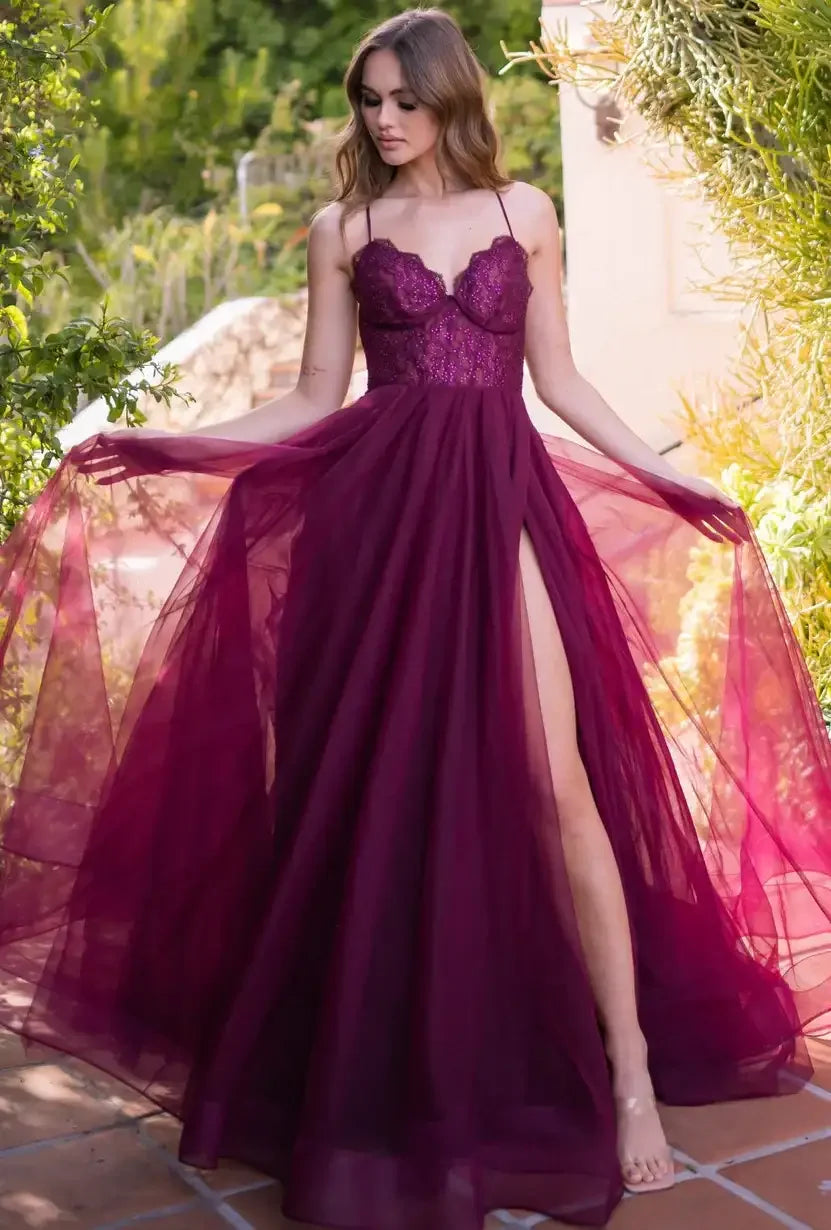 Dani Gown - Mulberry - Tulle A-Line Lace Dress
