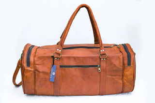 Vintage Leather Duffle Bag for Travel or the Gym,- Brown- Round