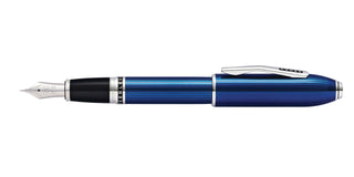 Peerless™ Translucent Quartz Blue Engraved Lacquer with Platinum Plated Appointments and Rhodium Plated 18KT Solid Gold Fine Nib Fountain Pen - By Baano
