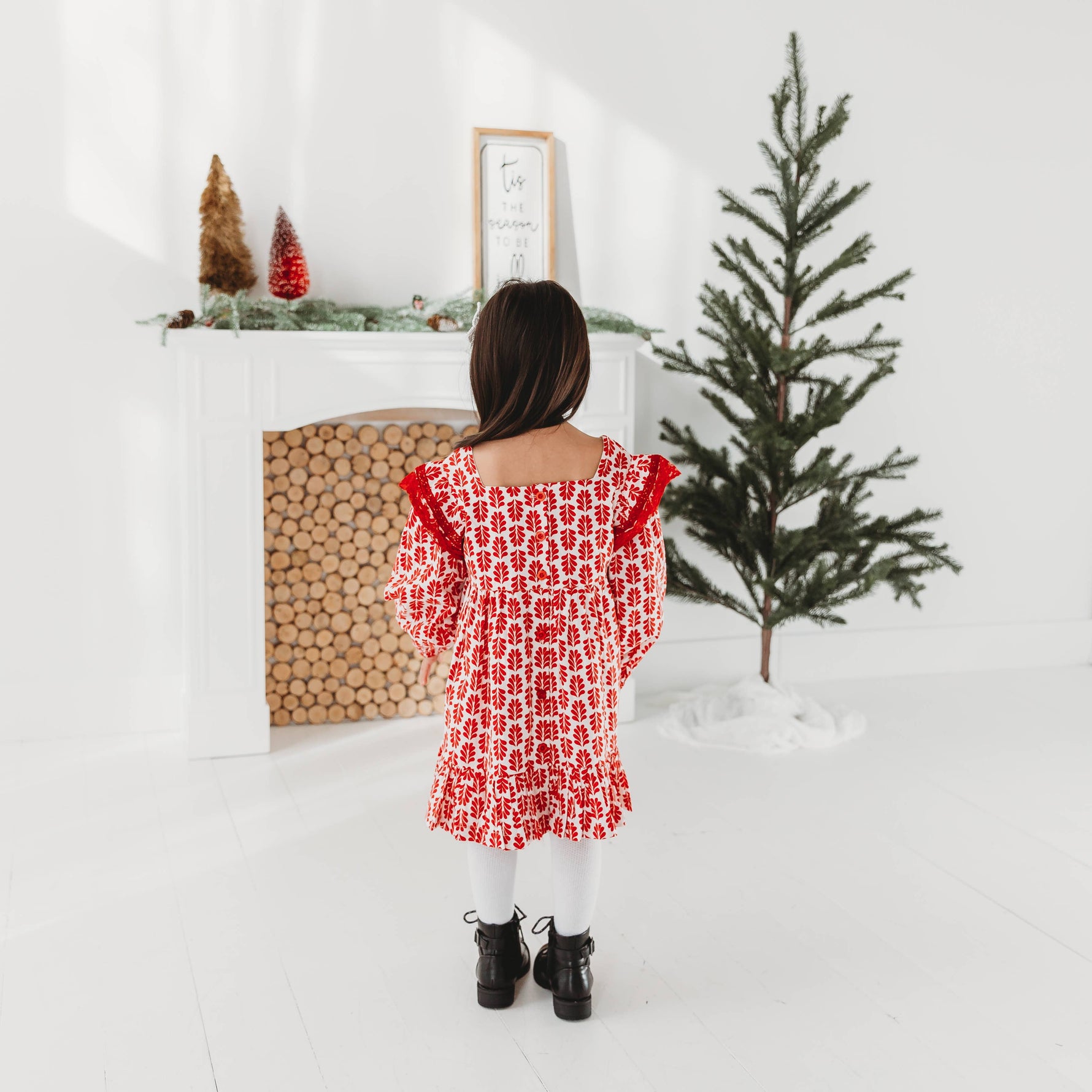 Red Floral Printed Dress with Lace Detail - By Baano