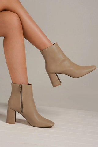 Mayfair PU Leather Block Heel Boots with Side Zippers - By Baano