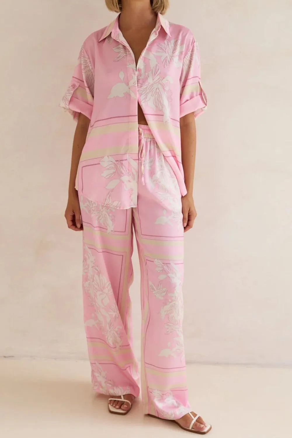 Printed Button Up Shirt and Pants Set - By Baano