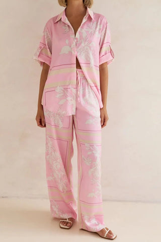 Printed Button Up Shirt and Pants Set - By Baano