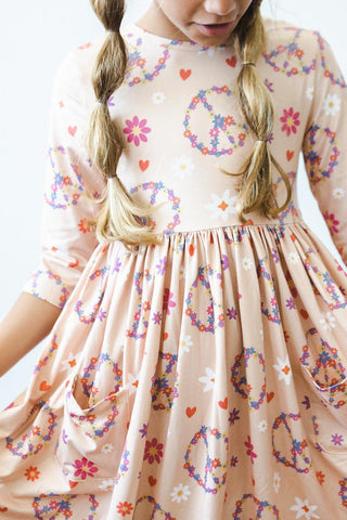 SALE Flower Child 3/4 Sleeve Pocket Twirl Dress - By Baano