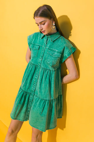 NO DULL MOMENTS DENIM MINI DRESS - By Baano