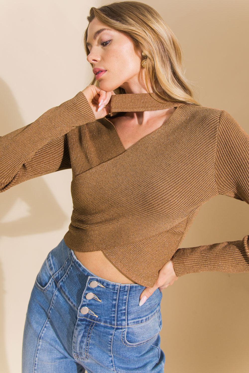 DEVOTION METALLIC SWEATER CROP TOP - By Baano
