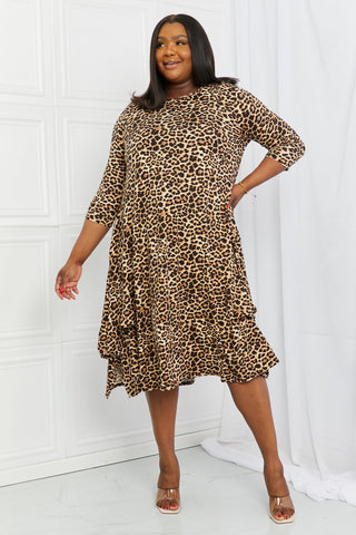 Celeste Good Days Full Size Round Neck Midi Dress in Leopard