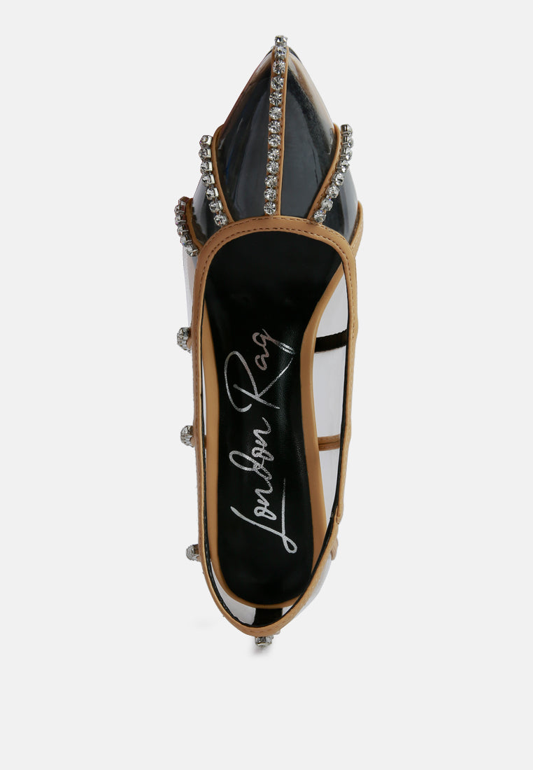 Diamante Clear Stiletto Heel Pumps London Rag International