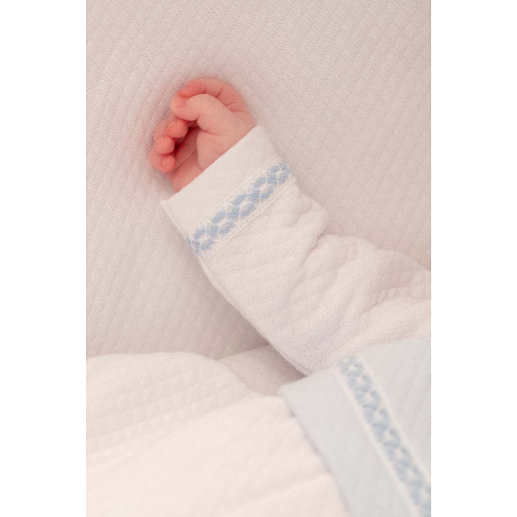 Boys White & Blue Quilted Cotton Romper