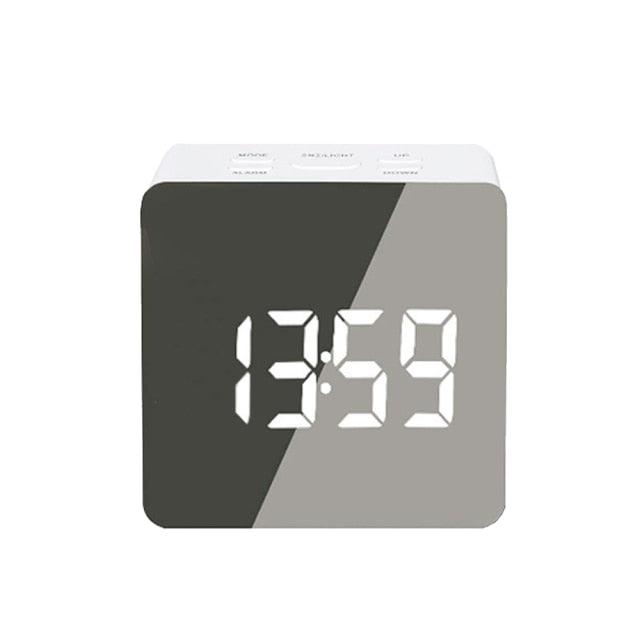 Digital Alarm Clock Desk Table Clock  3 Alarm Sounds Adjustable Volume Easy Digital Alarm Clock for Kids and Adults Compact Desk & Shelf Clocks for Bedroom Curved LED Screen Alarm Clocks For Kid Bedroom Temperature Snooze Function Home Decor Watch Stevvex