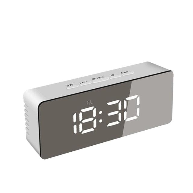 Digital Alarm Clock Desk Table Clock  3 Alarm Sounds Adjustable Volume Easy Digital Alarm Clock for Kids and Adults Compact Desk & Shelf Clocks for Bedroom Curved LED Screen Alarm Clocks For Kid Bedroom Temperature Snooze Function Home Decor Watch Stevvex
