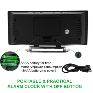 Digital Alarm Clock Desk Table Clock  3 Alarm Sounds Adjustable Volume Easy Digital Alarm Clock for Kids and Adults Compact Desk & Shelf Clocks for Bedroom Curved LED Screen Alarm Clocks For Kid Bedroom Temperature Snooze Function Home Decor Watch Stevvex