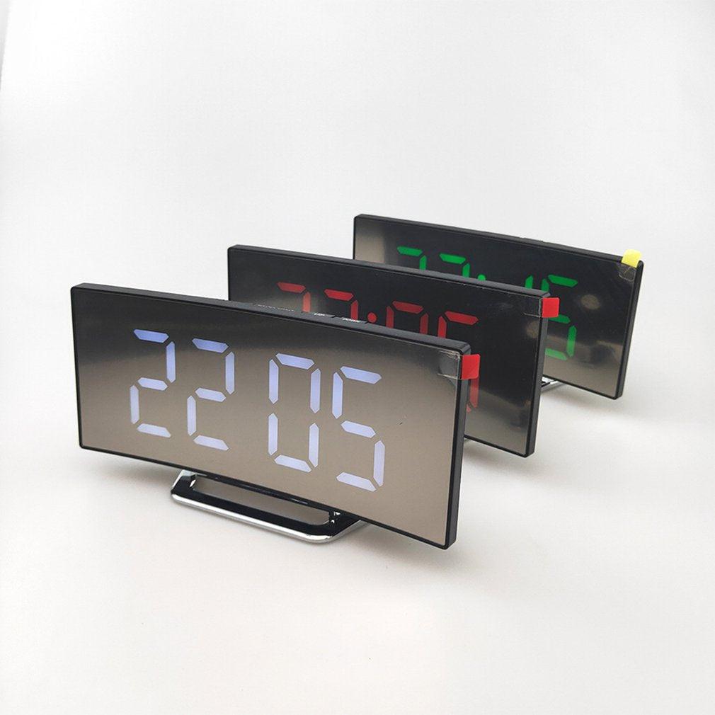 Digital Alarm Clock Digital Clock Large Display LED Alarm Electric Clocks Mirror Surface 3 Levels Brightness Dual USB LED Curved Surface Mirror Electronic Table Clock Large Screen Snooze Desktop Clock For Home Decoration Stevvex