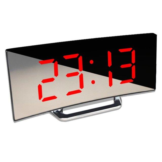 Digital Alarm Clock Digital Clock Large Display LED Alarm Electric Clocks Mirror Surface 3 Levels Brightness Dual USB LED Curved Surface Mirror Electronic Table Clock Large Screen Snooze Desktop Clock For Home Decoration Stevvex