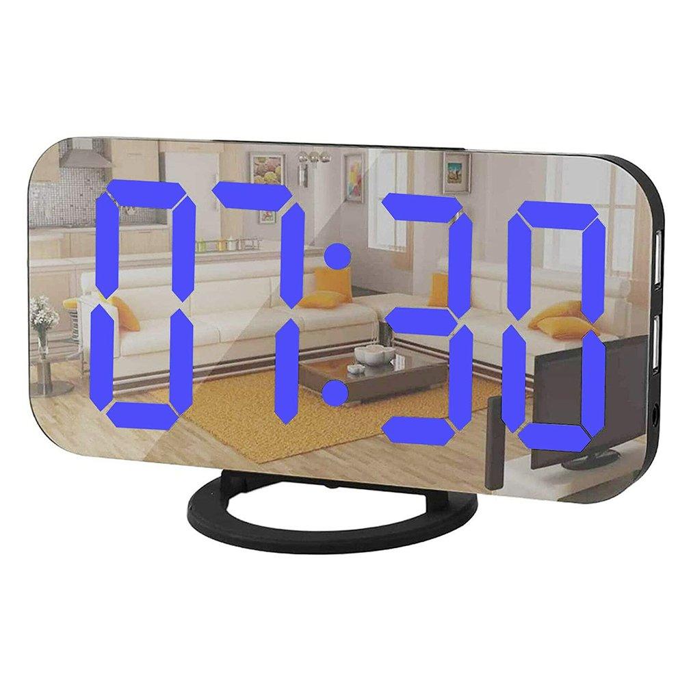 Digital Alarm Clock Digital Clock Large Display LED Alarm Electric Clocks Mirror Surface 3 Levels Brightness Dual USB LED Curved Surface Mirror Electronic Table Clock Large Screen Snooze Desktop Clock For Home Decoration Stevvex