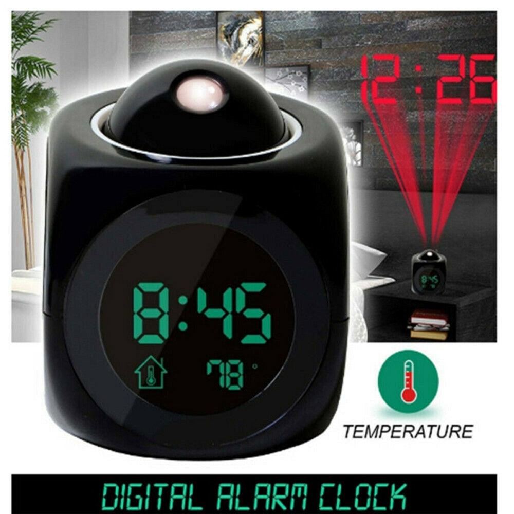 Digital Alarm Clock Projection Alarm Clock Wake Up Bedroom with Data and Temperature Display Talking Function LED Wall/Ceiling Projection Clock LCD Creative Projector Weather Temperature Desk Time Date Display Projection USB Charger Home Clock Timer Stevvex