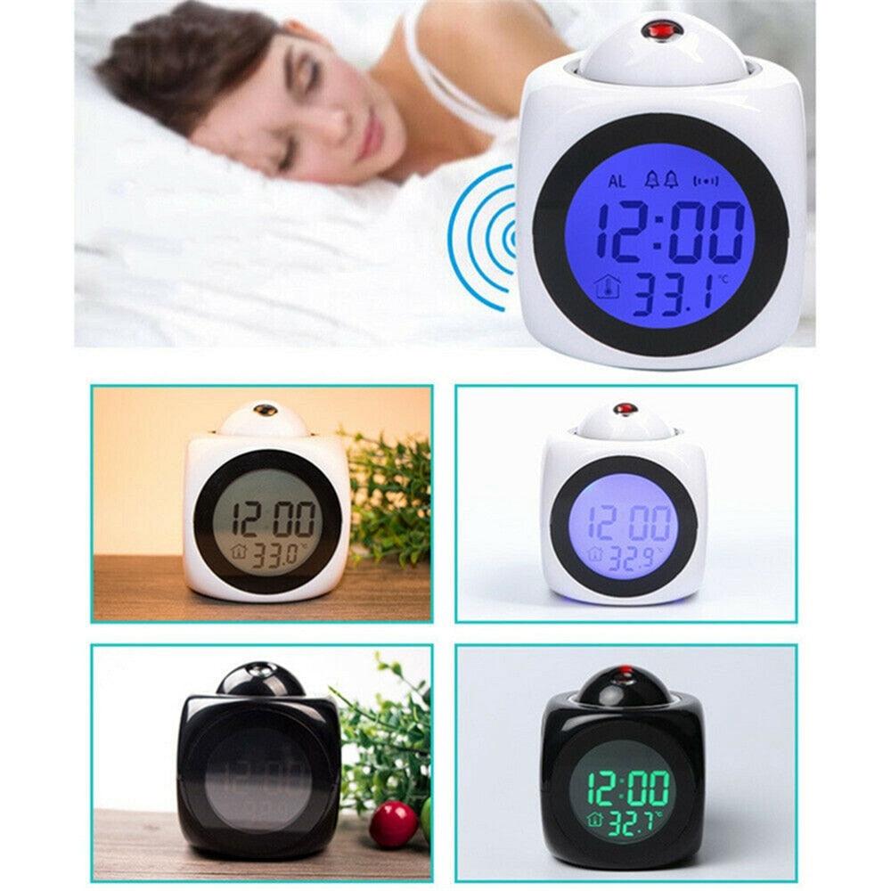 Digital Alarm Clock Projection Alarm Clock Wake Up Bedroom with Data and Temperature Display Talking Function LED Wall/Ceiling Projection Clock LCD Creative Projector Weather Temperature Desk Time Date Display Projection USB Charger Home Clock Timer Stevvex