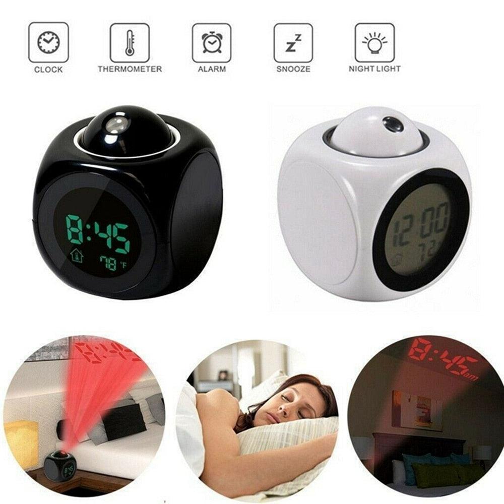 Digital Alarm Clock Projection Alarm Clock Wake Up Bedroom with Data and Temperature Display Talking Function LED Wall/Ceiling Projection Clock LCD Creative Projector Weather Temperature Desk Time Date Display Projection USB Charger Home Clock Timer Stevvex