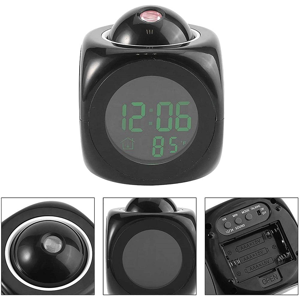 Digital Alarm Clock Projection Alarm Clock Wake Up Bedroom with Data and Temperature Display Talking Function LED Wall/Ceiling Projection Clock LCD Creative Projector Weather Temperature Desk Time Date Display Projection USB Charger Home Clock Timer Stevvex