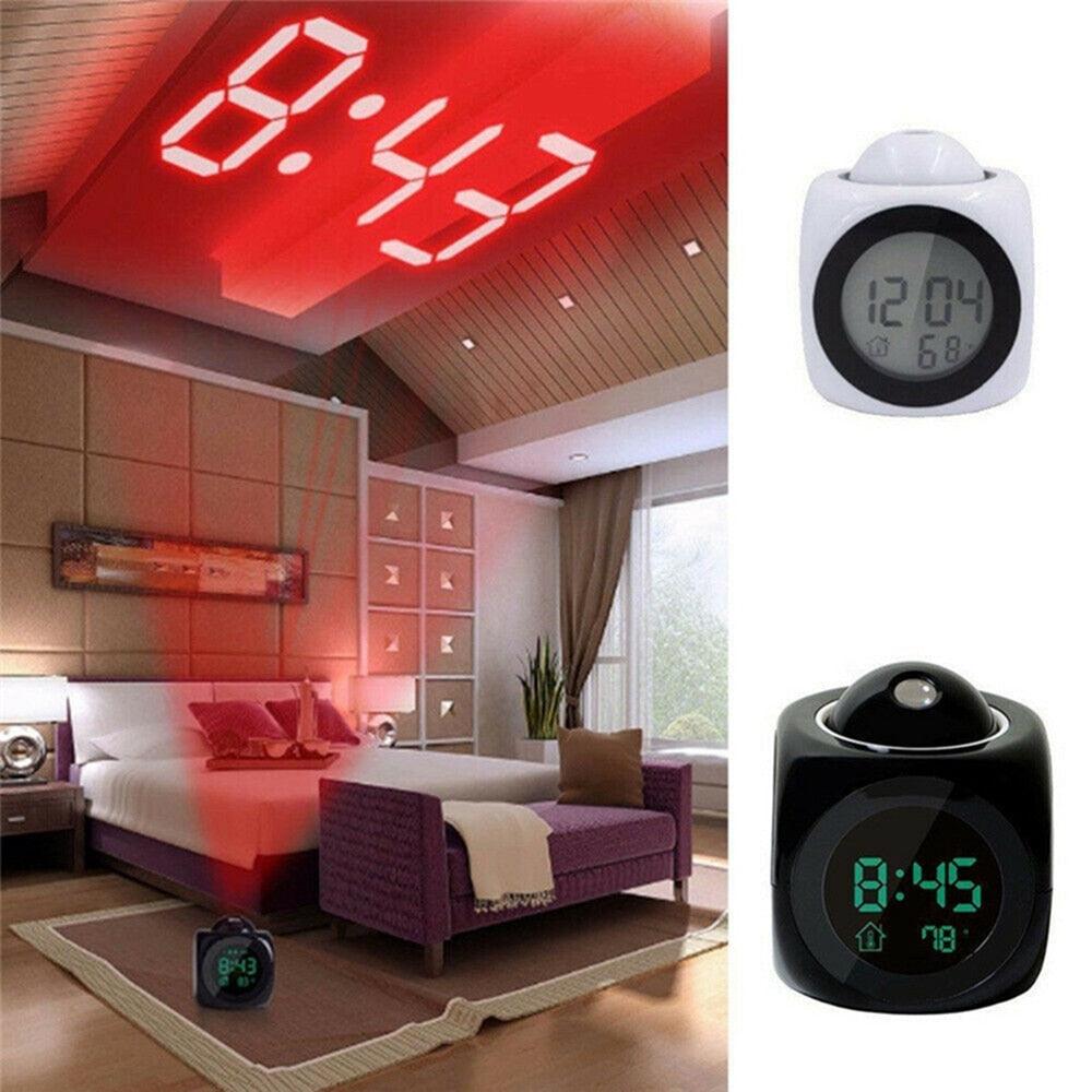 Digital Alarm Clock Projection Alarm Clock Wake Up Bedroom with Data and Temperature Display Talking Function LED Wall/Ceiling Projection Clock LCD Creative Projector Weather Temperature Desk Time Date Display Projection USB Charger Home Clock Timer Stevvex