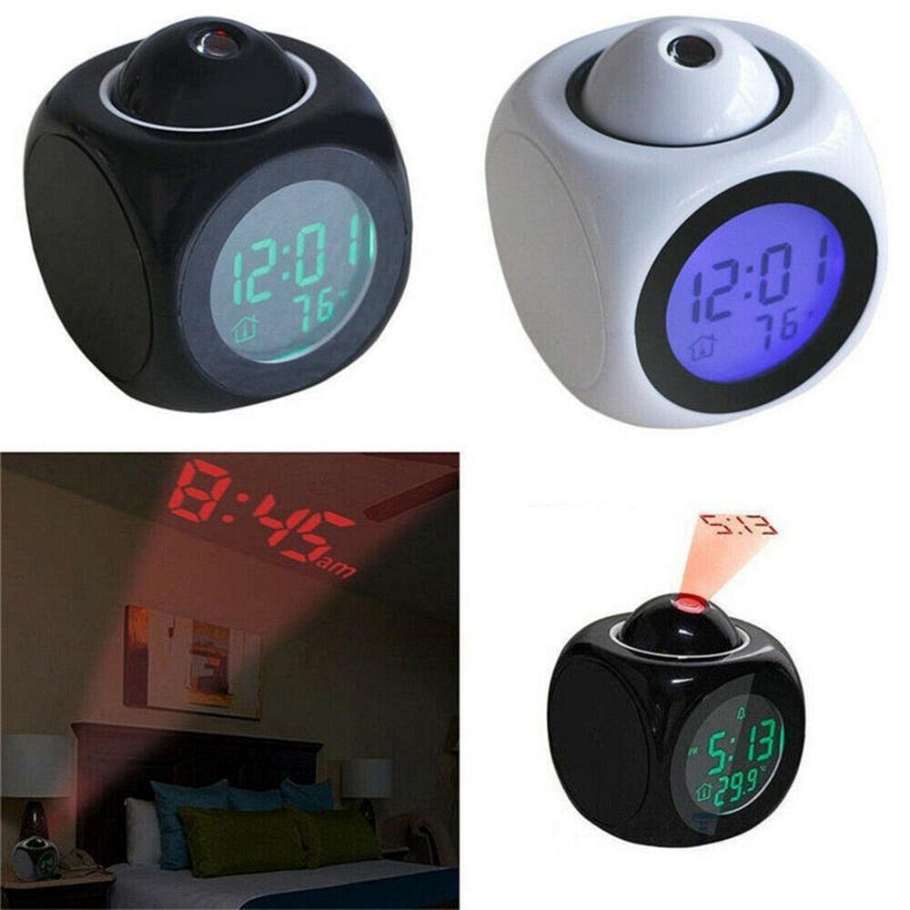 Digital Alarm Clock Projection Alarm Clock Wake Up Bedroom with Data and Temperature Display Talking Function LED Wall/Ceiling Projection Clock LCD Creative Projector Weather Temperature Desk Time Date Display Projection USB Charger Home Clock Timer Stevvex