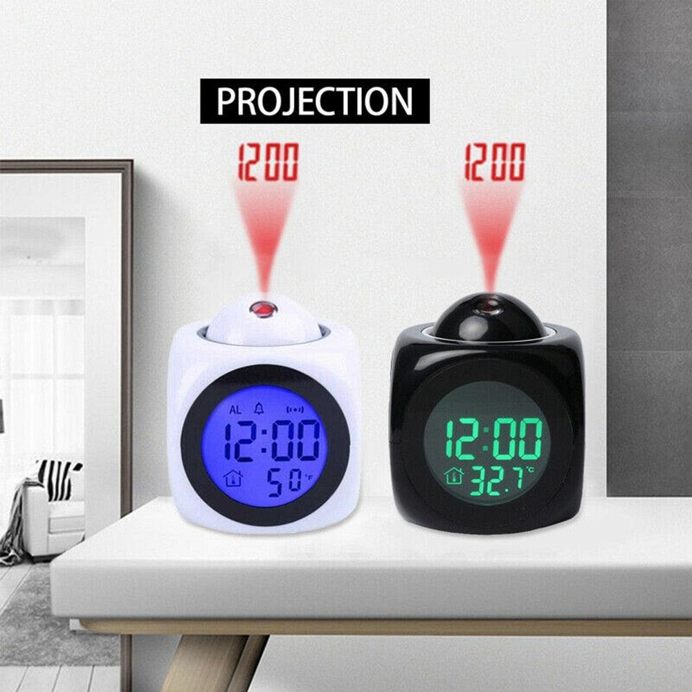 Digital Alarm Clock Projection Alarm Clock Wake Up Bedroom with Data and Temperature Display Talking Function LED Wall/Ceiling Projection Clock LCD Creative Projector Weather Temperature Desk Time Date Display Projection USB Charger Home Clock Timer Stevvex