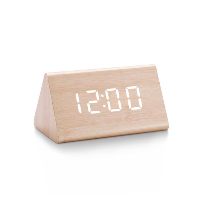 Digital Clock LED Wooden Alarm Clock Digital Alarm Clock with Wooden Electronic LED Time Display 3 Alarm Settings Humidity & Temperature Detect Wood Made Electric Clocks Table Sound Control Electronic Clocks Desktop USB/AAA Powered Home Table Decor Stevvex