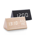 Digital Clock LED Wooden Alarm Clock Digital Alarm Clock with Wooden Electronic LED Time Display 3 Alarm Settings Humidity & Temperature Detect Wood Made Electric Clocks Table Sound Control Electronic Clocks Desktop USB/AAA Powered Home Table Decor Stevvex