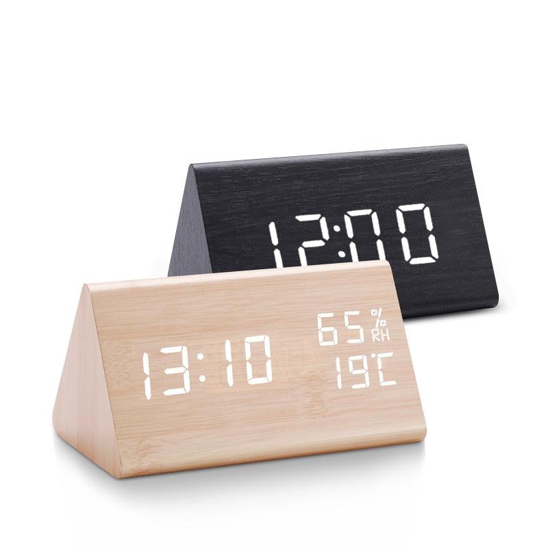 Digital Clock LED Wooden Alarm Clock Digital Alarm Clock with Wooden Electronic LED Time Display 3 Alarm Settings Humidity & Temperature Detect Wood Made Electric Clocks Table Sound Control Electronic Clocks Desktop USB/AAA Powered Home Table Decor Stevvex