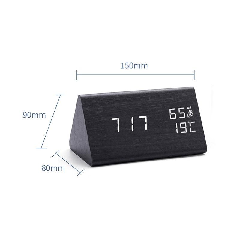 Digital Clock LED Wooden Alarm Clock Digital Alarm Clock with Wooden Electronic LED Time Display 3 Alarm Settings Humidity & Temperature Detect Wood Made Electric Clocks Table Sound Control Electronic Clocks Desktop USB/AAA Powered Home Table Decor Stevvex