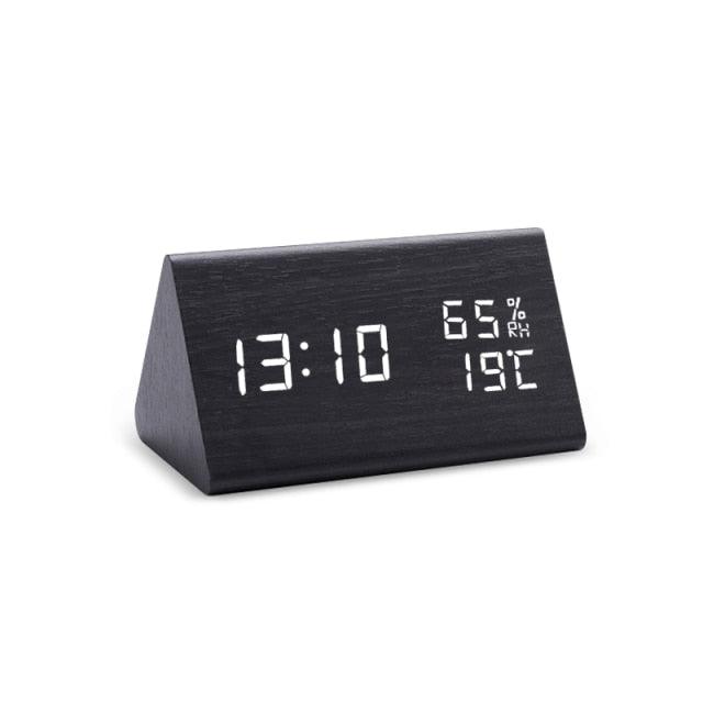 Digital Clock LED Wooden Alarm Clock Digital Alarm Clock with Wooden Electronic LED Time Display 3 Alarm Settings Humidity & Temperature Detect Wood Made Electric Clocks Table Sound Control Electronic Clocks Desktop USB/AAA Powered Home Table Decor Stevvex
