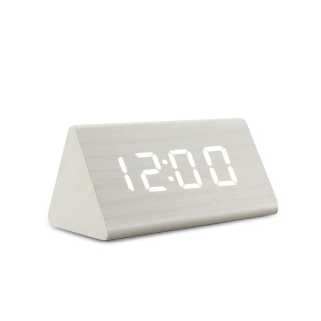 Digital Clock LED Wooden Alarm Clock Digital Alarm Clock with Wooden Electronic LED Time Display 3 Alarm Settings Humidity & Temperature Detect Wood Made Electric Clocks Table Sound Control Electronic Clocks Desktop USB/AAA Powered Home Table Decor Stevvex