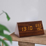 Digital Clock LED Wooden Alarm Clock Digital Alarm Clock with Wooden Electronic LED Time Display 3 Alarm Settings Humidity & Temperature Detect Wood Made Electric Clocks Table Sound Control Electronic Clocks Desktop USB/AAA Powered Home Table Decor Stevvex