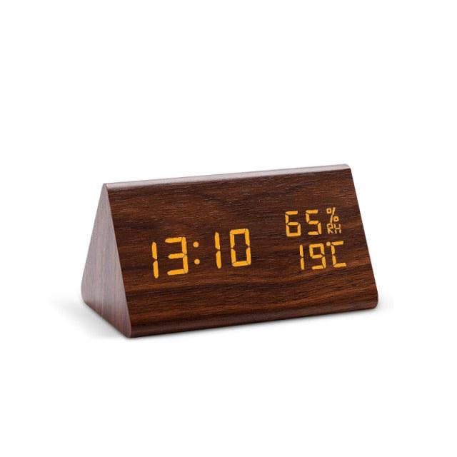 Digital Clock LED Wooden Alarm Clock Digital Alarm Clock with Wooden Electronic LED Time Display 3 Alarm Settings Humidity & Temperature Detect Wood Made Electric Clocks Table Sound Control Electronic Clocks Desktop USB/AAA Powered Home Table Decor Stevvex