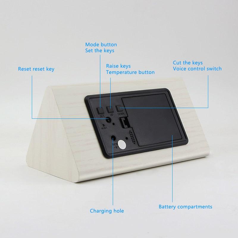 Digital Clock LED Wooden Alarm Clock Digital Alarm Clock with Wooden Electronic LED Time Display 3 Alarm Settings Humidity & Temperature Detect Wood Made Electric Clocks Table Sound Control Electronic Clocks Desktop USB/AAA Powered Home Table Decor Stevvex