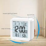 Digital Desktop LCD Snooze Calendar Alarm clock Digital Desktop Clock Electronic Digital Alarm Clocks for Bedroom Home Decor LCD Screen with Time/Calendar/Temperature Display White Bedroom Watch with Thermometer & Hygrometer for Home  Battery Operated Stevvex