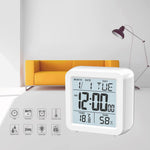 Digital Desktop LCD Snooze Calendar Alarm clock Digital Desktop Clock Electronic Digital Alarm Clocks for Bedroom Home Decor LCD Screen with Time/Calendar/Temperature Display White Bedroom Watch with Thermometer & Hygrometer for Home  Battery Operated Stevvex