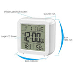 Digital Desktop LCD Snooze Calendar Alarm clock Digital Desktop Clock Electronic Digital Alarm Clocks for Bedroom Home Decor LCD Screen with Time/Calendar/Temperature Display White Bedroom Watch with Thermometer & Hygrometer for Home  Battery Operated Stevvex