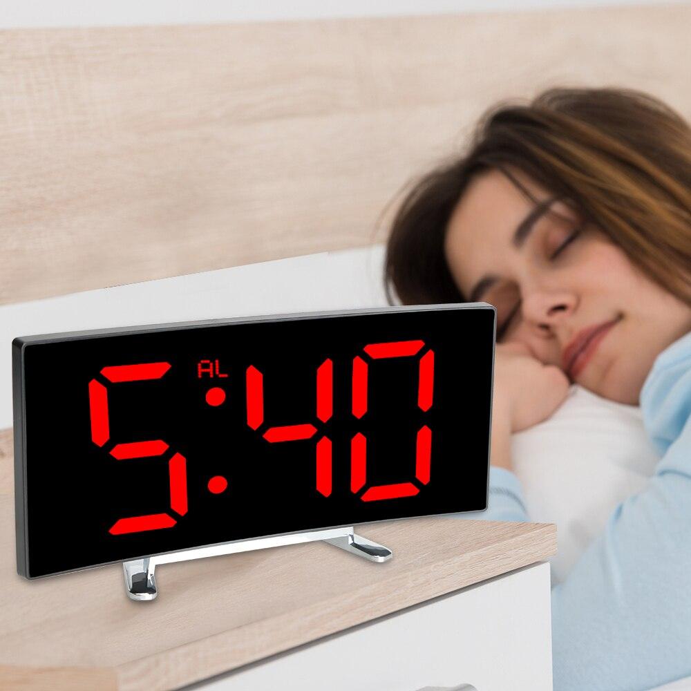 Digital Table Clock Digital Alarm Clock LED Bedside Clock Dual Alarm Adjustable Volume Alarm Clock for Bedroom  Electronic 7 Inch Number Desktop Alarm Clocks For Kids Bedroom LED Screen Curved Dimmable Mirror Stevvex