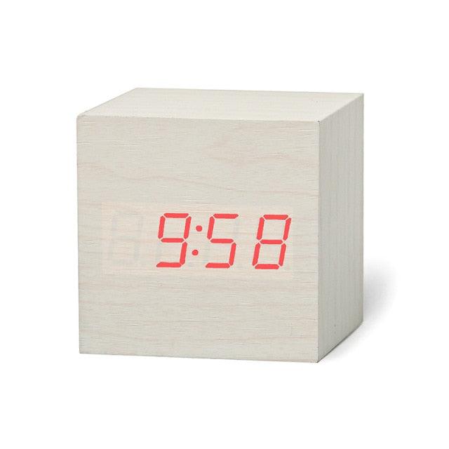 Digital Wooden LED Alarm Clock Wood Retro Glow Clock Digital Alarm Clock, with Wooden Electronic LED Time Display 3 Dual Plus Alarm Cubic Small Mini Wood Made Electric Clocks for Desktop Table Decor Voice Control Snooze Function Desk Tools Stevvex