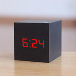 Digital Wooden LED Alarm Clock Wood Retro Glow Clock Digital Alarm Clock, with Wooden Electronic LED Time Display 3 Dual Plus Alarm Cubic Small Mini Wood Made Electric Clocks for Desktop Table Decor Voice Control Snooze Function Desk Tools Stevvex