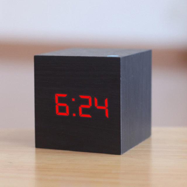 Digital Wooden LED Alarm Clock Wood Retro Glow Clock Digital Alarm Clock, with Wooden Electronic LED Time Display 3 Dual Plus Alarm Cubic Small Mini Wood Made Electric Clocks for Desktop Table Decor Voice Control Snooze Function Desk Tools Stevvex