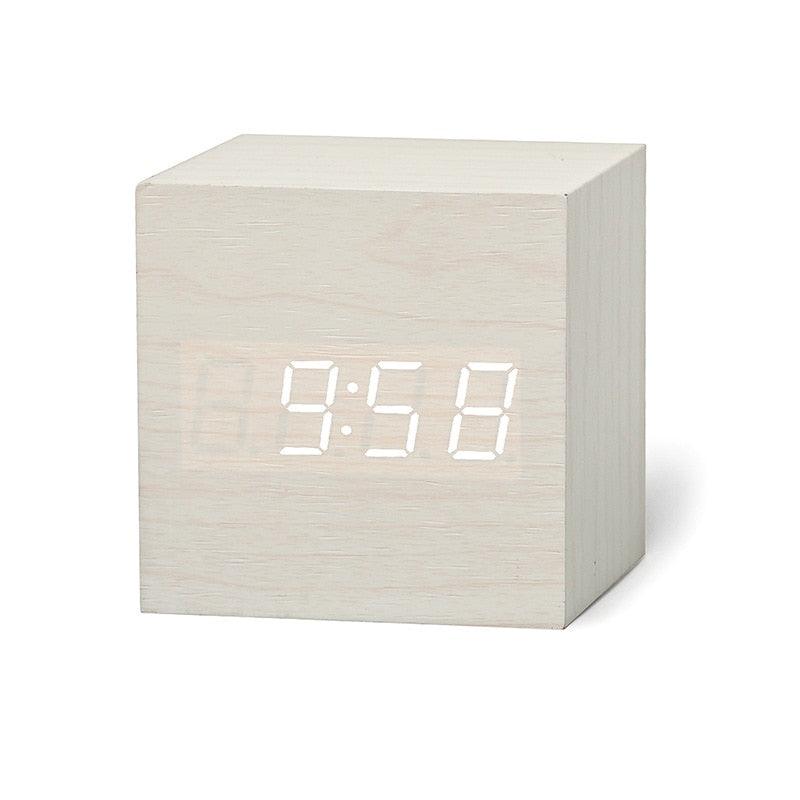 Digital Wooden LED Alarm Clock Wood Retro Glow Clock Digital Alarm Clock, with Wooden Electronic LED Time Display 3 Dual Plus Alarm Cubic Small Mini Wood Made Electric Clocks for Desktop Table Decor Voice Control Snooze Function Desk Tools Stevvex