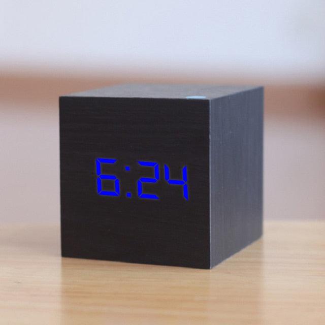 Digital Wooden LED Alarm Clock Wood Retro Glow Clock Digital Alarm Clock, with Wooden Electronic LED Time Display 3 Dual Plus Alarm Cubic Small Mini Wood Made Electric Clocks for Desktop Table Decor Voice Control Snooze Function Desk Tools Stevvex